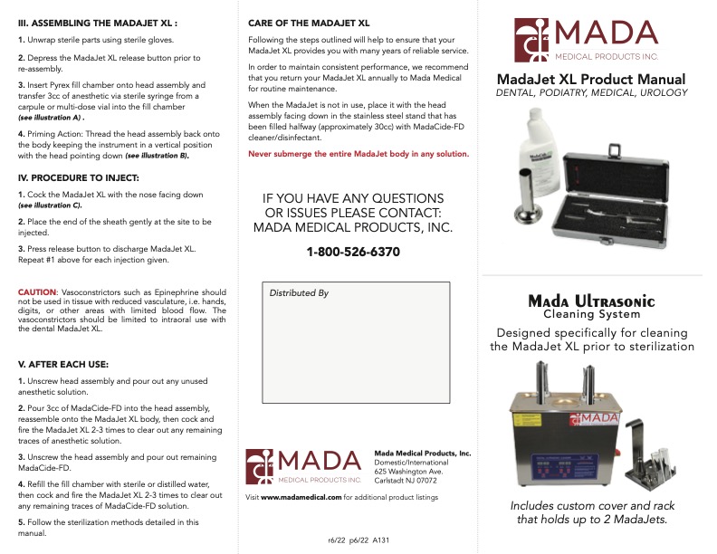 MadaJet XL Product Manual
