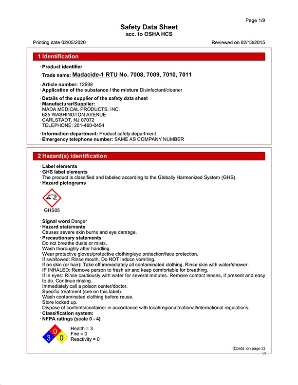 MSDS MadaCide 1